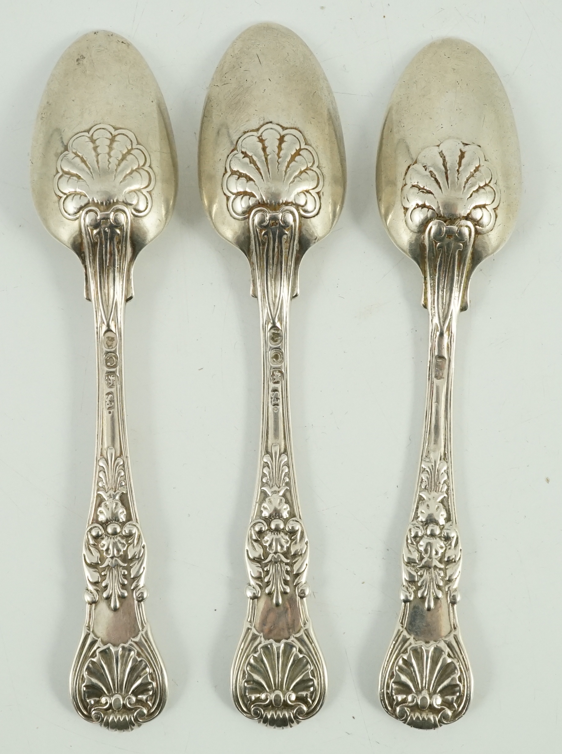 A set of three late George III Paul Storr silver Coburg pattern teaspoons